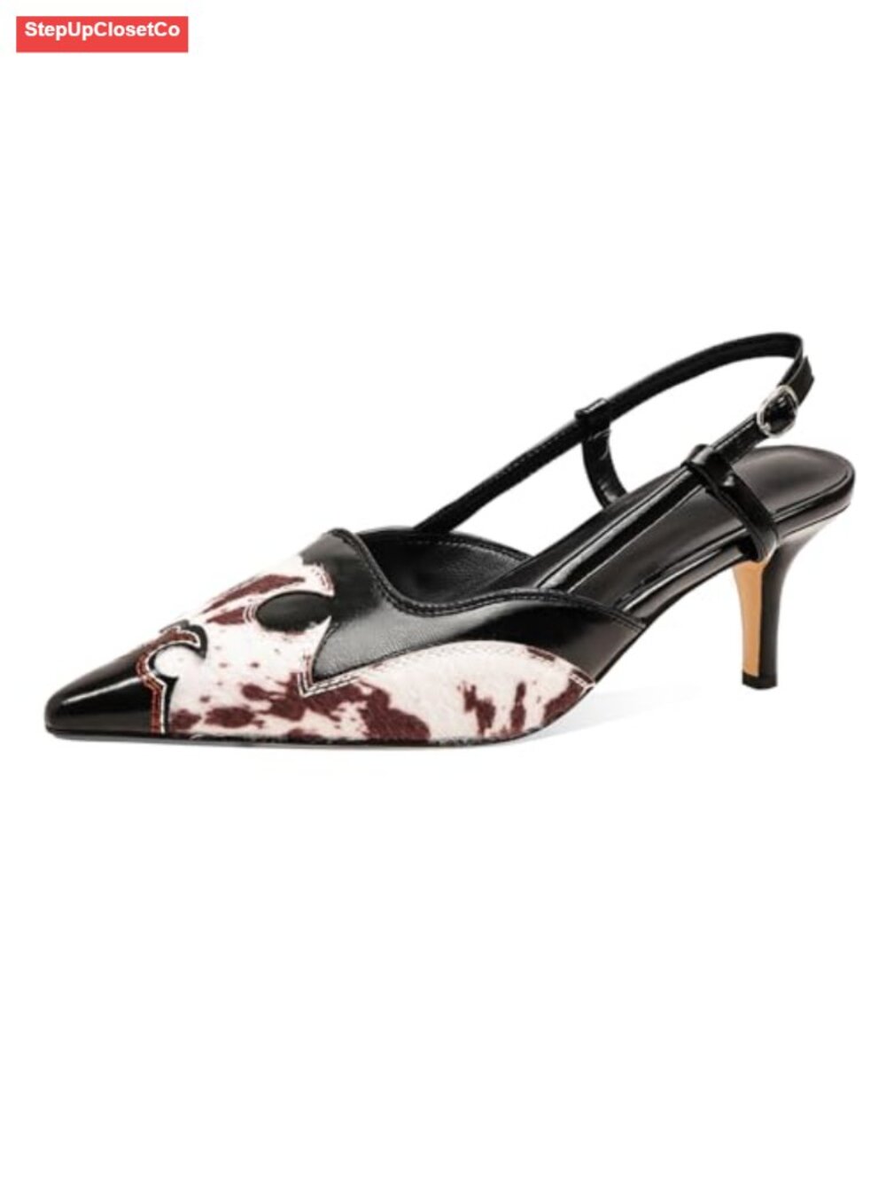 Women's Western Embroidered Slingback Heeled Sandals Kitten Heel Mules Pointed